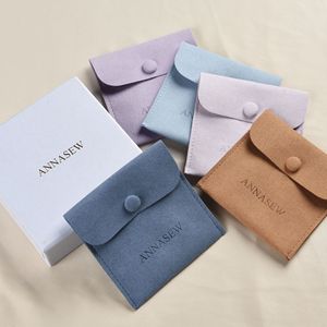 <strong>Logo</strong> <strong>Customized</strong> Paper Jewelry Box With Jewelry <strong>Packaging</strong> Pouch Snap Button Microfiber Jewelry Pouch and <strong>Card</strong> Insert - Product Image 2