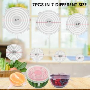 Lot de 7 couvercles extensibles réutilisables en silicone et couvercles hermétiques pour la conservation des aliments – Couvercles de bols ronds souples en silicone - Product Image 2