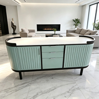 Buffet en bois de luxe incurvé et cannelé, vert menthe, sur mesure, avec tiroirs, pour mobilier de villa, salon et salle à manger