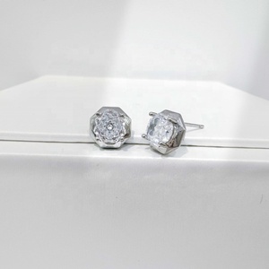 wholesale plata 925 sterling silver Hexagon Stud earring Everyday Wear blue rose cut stone Minimalist cubic zirconia earrings - Product Image 5