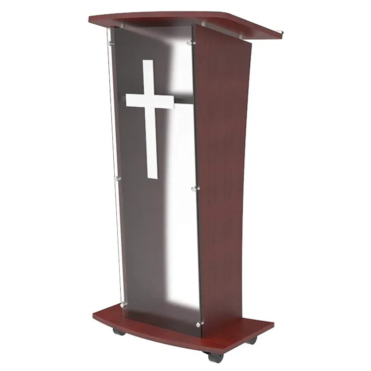 Acrylic Lectern Podium Wood Church Podium with Frost Acrylic Front Panel Pulpit Lectern with Cross Decor Easy Assembly Pulpit