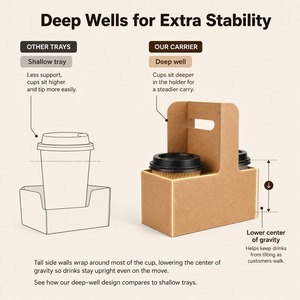 <span class=keywords><strong>Portabicchieri</strong></span> Personalizzato Usa e Getta con Manico, Portabevande 2/4/6, Vassoio per Caffè da <span class=keywords><strong>Asporto</strong></span> in Carta Kraft - Product Image 2