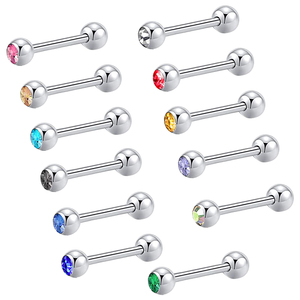 <span class=keywords><strong>Piercing</strong></span> de Acero Inoxidable para Lengua y Pezón, Barra con Anillo, Retenedor de 14g y 16mm, 12 Colores a Elegir, Lengua Recta - Product Image 1