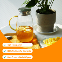 Teko Air Kaca Borosilikat Tinggi 1600ml dengan Tutup Bambu Transparan Ramah Lingkungan Kapasitas Besar Tahan Dingin untuk Bisnis