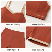 Conjunto Deportivo para Mujer de Marca Privada: Sujetador Deportivo con Cuello en V y Shorts de Ciclismo de Cintura Alta con Ribete en Contraste, Elástico, para Entrenamiento y Fitness