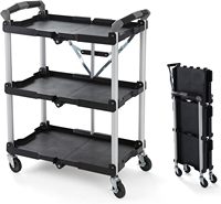 Chariot de service pliable à 3 niveaux Pack-N-Roll, plateforme OEM, capacité 150 lb, roues silencieuses, plastique, pour maison, bureau, restaurant, entrepôt