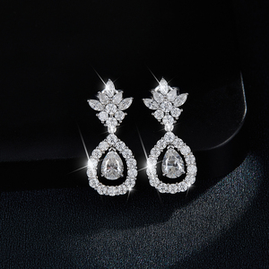 Pendientes de moissanita de plata blanca con forma de pera helada VVS joyería de moda de piedra de silicona - Product Image 4