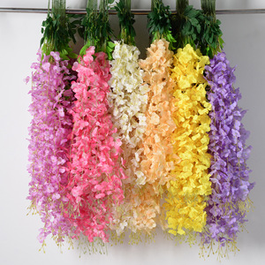 Guirlandes de fleurs artificielles en glycine, fausses fleurs en soie pour décorations de plafond et d'arche de mariage, violet, rose, blanc, jaune, orange - Product Image 1
