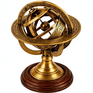 Sphère armillaire nautique en laiton avec base en bois de rose, décoration de table, cadeau - Product Image 1