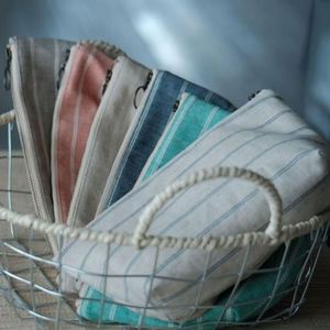 Bolsa de Maquillaje de Algodón y Lino Ecológica a Rayas, Plegable, Ligera, con Cierre, Unisex, para Organización y Viajes - Product Image 2