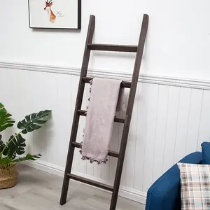 Escalera de manta de madera personalizada para decoración del hogar, estante de escalera inclinada para pared, toallero