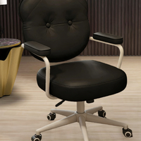 Chaise de bureau ergonomique moderne en cuir, dossier mi-haut, hauteur réglable, inclinable, pivotante, base en acier, pour salle de conférence, salon et salle à manger