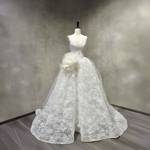 Vestidos de Novia NT63 Modernos, Largos, Elegantes, Estilo Vintage, con Apliques de Flores 3D y Cristales - Product Image 2