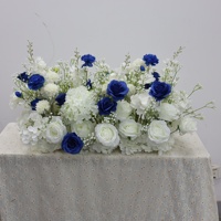 Rangkaian Bunga Artifisial Biru Dongker Putih, Dekorasi Bunga Palsu Hydrangea Mawar untuk Hiasan Tengah Meja Pernikahan
