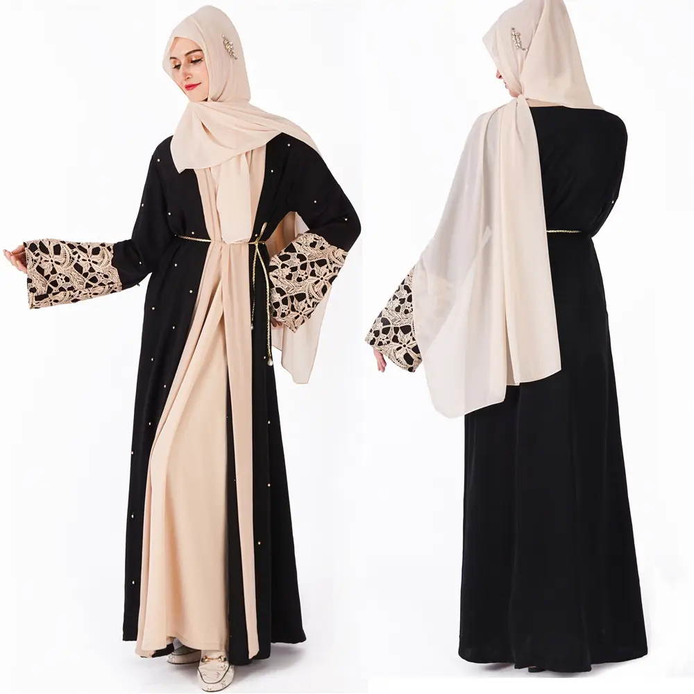 Hoge Kwaliteit Kant Kralen Moslim Islamitische 2022 Nieuwe Stijl Glory Abaya Gown Vrouwen Vest