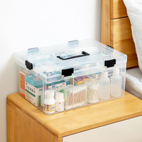 Boîte de rangement de médicaments rectangulaire transparente portable avec poignée, sac de voyage médical d'urgence familial, compartiment pour boîte à médicaments