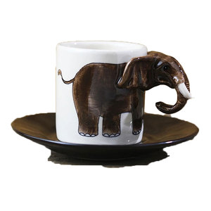 Wholesale <strong>Ceramic</strong> Animal Cup Cartoon <strong>Elephant</strong> Mug Hand-<strong>Painted</strong> Porcelain Espresso Coffee Cup with Saucer - Product Image 1