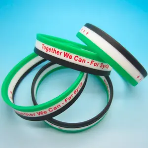 Bracelet en caoutchouc de silicone de gros OEM drapeau couche tricolore <span class=keywords><strong>ensemble</strong></span> nous pouvons pour la Syrie - Product Image 1