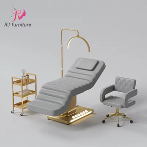 Cama de Masaje Eléctrica de Lujo con 3 Motores para Salón de Belleza en Negro y Dorado, Camilla Facial Ajustable para Pestañas y Spa con Lámpara - Product Image 5
