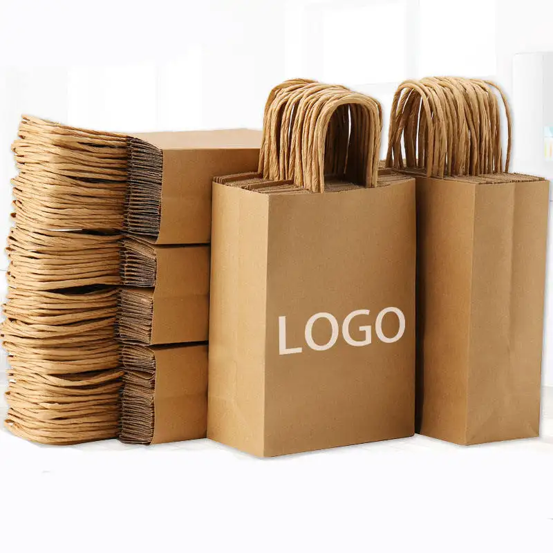 China Factory Custom LOGO Kraft Shopping Bag Recycled White Brown Kraft Paper Bag For Business Clothing