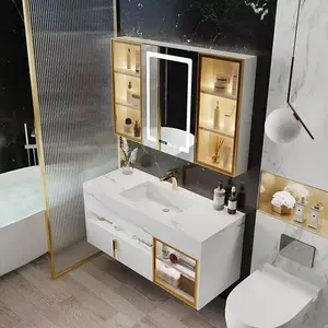 Hot Sale european style double sink bathroom vanity top ready made bathroom cabine ,marble countertop bathroom cabinets vanity