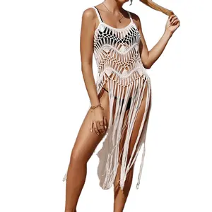 Damochische Strandvakantie Sexy Hand Gehaakte Cover Up Holle Kwastjes Gebreide Jurk Zomer Zwembikini Blouse Rok Strand Cover Up 2023