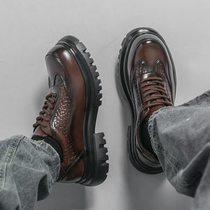 Chaussures Oxford Brogue pour Hommes en Cuir Gaufré Croco, Tailles <span class=keywords><strong>39</strong></span>-44, Couleurs Noir et Marron, Semelle Plateforme Épaisse en PU Léger, Chaussures Habillées Formelles pour Affaires - Product Image 6