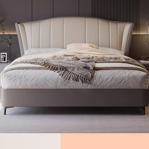 Cama de Cuero Vacuno Personalizable con Capa Superior de 2x2 Metros, Diseño de Borde de Esponja de Alta Densidad, Forma de Concha Moderna y Simple - Product Image 2