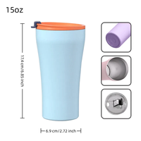 Mug à café isotherme en acier inoxydable de 15 oz, forme cintrée, pour le bureau