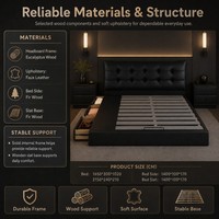 Base de Cama de Cuero Sintético Negro Tamaño Queen con Soporte de Láminas para Muebles de Dormitorio