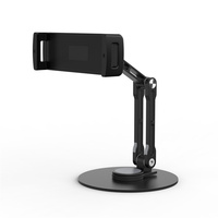 Support de téléphone et tablette en aluminium de 25 cm de hauteur, support de bureau pivotant à 360 degrés avec pince extensible bidirectionnelle pour iPhone