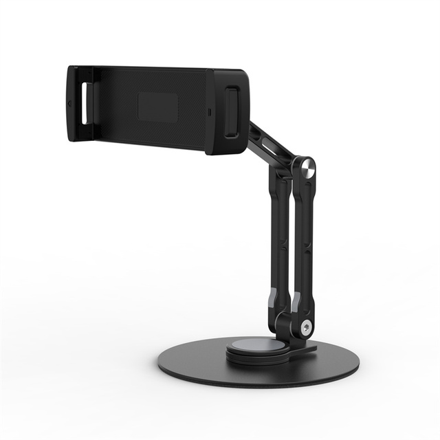 Tall 25cm Aluminum Phone Tablet Stand 360 Rotating Swivel Desk Mount Holder with Two Way Stretchable Clamp for iPhone
