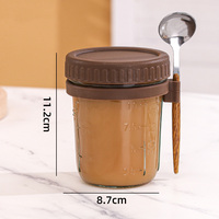 Pot en verre avec cuillère 350 ml – Récipient portable pour petit-déjeuner, tasse à yaourt avec cuillère pour flocons d'avoine, smoothies, flocons d'avoine de nuit, tasse à café