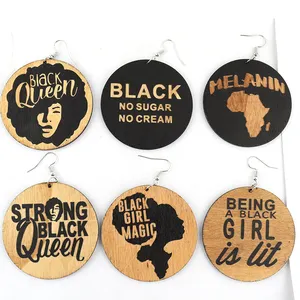 Engraved African Black Excellence Wooden Earrings