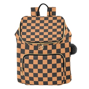 New Arrival Product Custom <b>Brown</b> Checkered Plaid College and University <b>Backpack</b> Zipper Closure Pattern Back Pack - Product Image 1