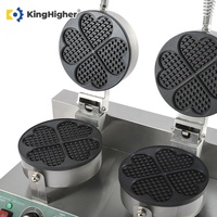 Gaufrier commercial double tête en forme de cœur, 4 tranches, antiadhésif, électrique, pour gaufres belges, machine à gaufres de rue, 220V