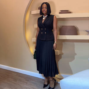 Liu Ming moda yaz kadın zarif kolsuz rahat kıyafetler Blazer pilili etek 2 parça Set Tops - Product Image 5