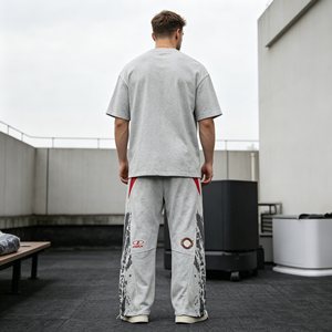 Pantalon de survêtement gris pour homme, double couche, taille mi-haute, coupe large, avec cordon de serrage, décontracté, ample, 100 % coton respirant, idéal pour le printemps - Product Image 5