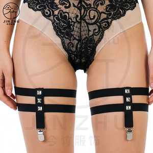 JINZHU Anello per Coscia Stile Americano Antiscivolo a Doppia Fila Nero Unisex, Clip per <span class=keywords><strong>Calze</strong></span> Antirughe, Elastici per Biancheria Intima, Alta Elasticità - Product Image 2