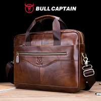 Maletín de Negocios Vintage BULLCAPTAIN, Maletín para Portátil de Cuero Vacuno Genuino para Hombre, Maletín de Estilo Retro