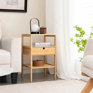 Muebles de dormitorio multifuncionales modernos minimalistas de madera y bambú, mesita de noche, estante de almacenamiento lateral para sofá - Product Image 1