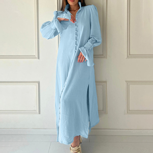 Produttore 2024 nuovi abiti primaverili da donna eleganti larghi e modesti vestiti bianchi a manica lunga Casual stile camicia <span class=keywords><strong>con</strong></span> <span class=keywords><strong>spacco</strong></span> - Product Image 1