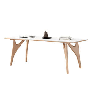 Table à manger en bois massif couleur crème avec 4 chaises, ensemble de salle à manger rectangulaire moderne minimaliste nordique - Product Image 5