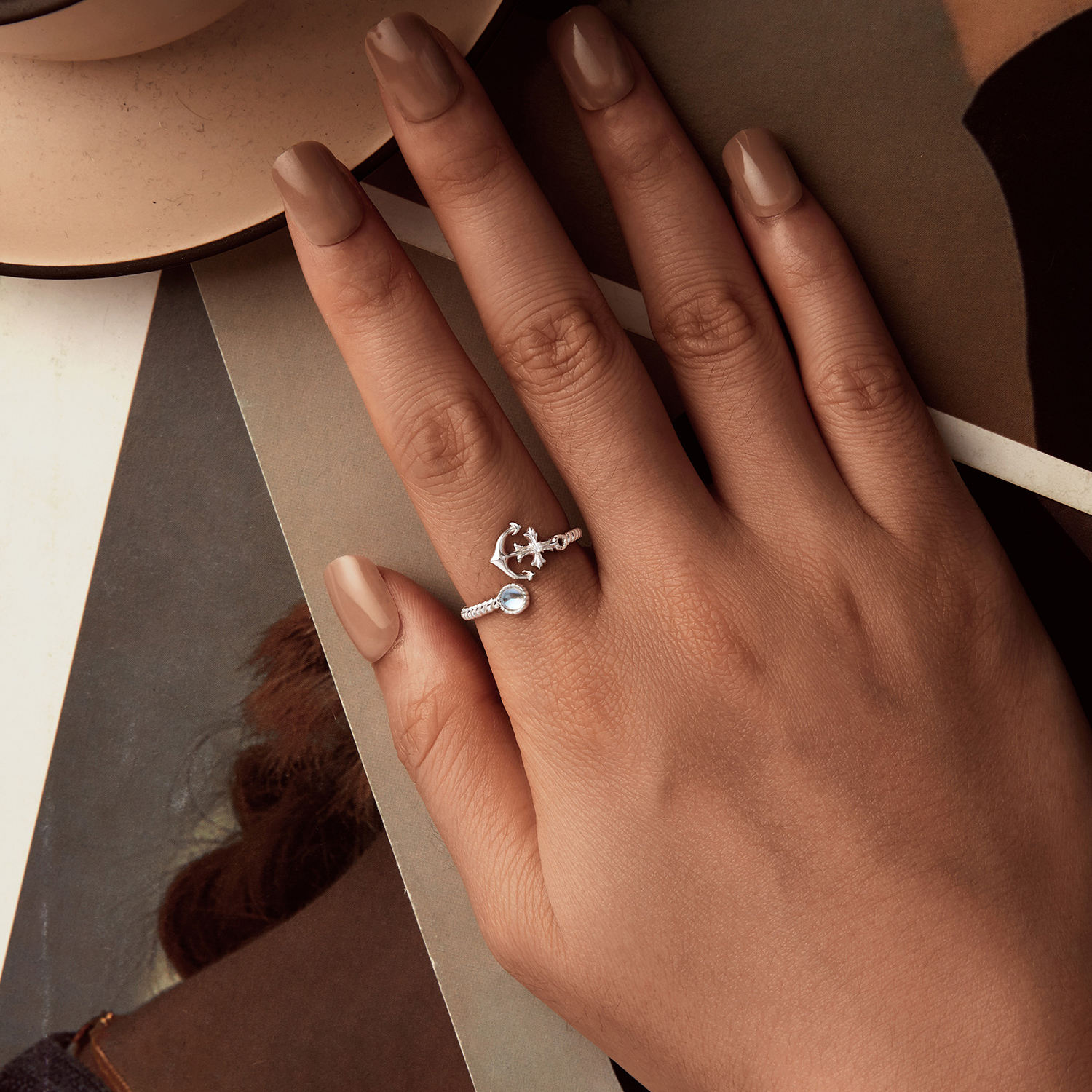 925 in argento Sterling Manta ancora anello aperto per le donne