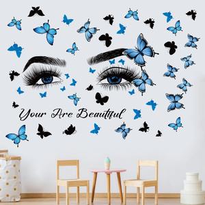 Creative Blue Butterfly Woman's Eye 3D Wall <b>Stickers</b> Self-Adhesive PVC Waterproof UV Resistant Living Room Home <b>Decor</b> - Product Image 2