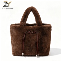Tas Tote Bulu Imitasi Wanita untuk Musim Dingin, Tas Tangan Pegangan Atas Lembut dan Mengembang dengan Detail Simpul Cina, Tas Selempang Bulu Imitasi, Tas Tangan Bulu Imitasi Ramah Lingkungan