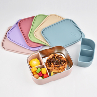 Manchon en silicone Boîte à lunch en acier inoxydable 304 Housse en silicone sans BPA Riz frais pour les employés de bureau Rangement pratique des repas fendus