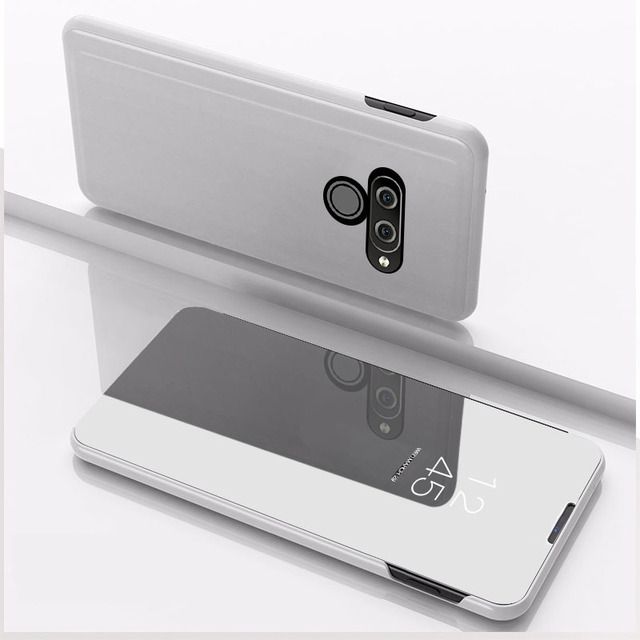 Luxury Plating Flip Smart View Mirror Clear Transparent Phone Case Full Cover Kickstand Case for LG Q60 K50
