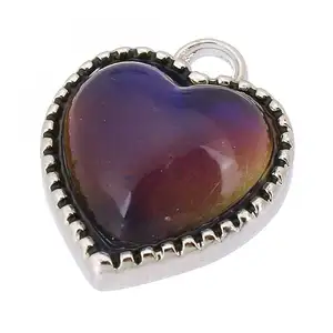 silver color plated DIY Heart Zinc Alloy Lampwork Pendants change their color according to the temperature 1601196