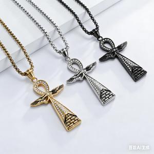 yunnique fashionistas' trendy ancient Egyptian Anka cross <b>titanium</b> steel necklace for men, a niche and unique penda - Product Image 1